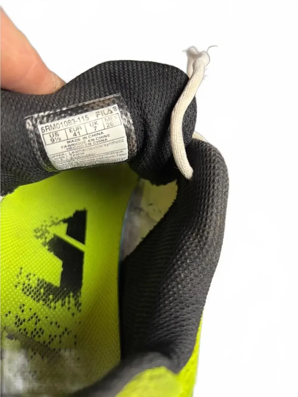 Fila unisex Athletic Sneakers White Black and Neon Yellow